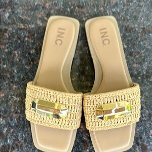 INC International Concepts Tan Woven Slide Sandals
